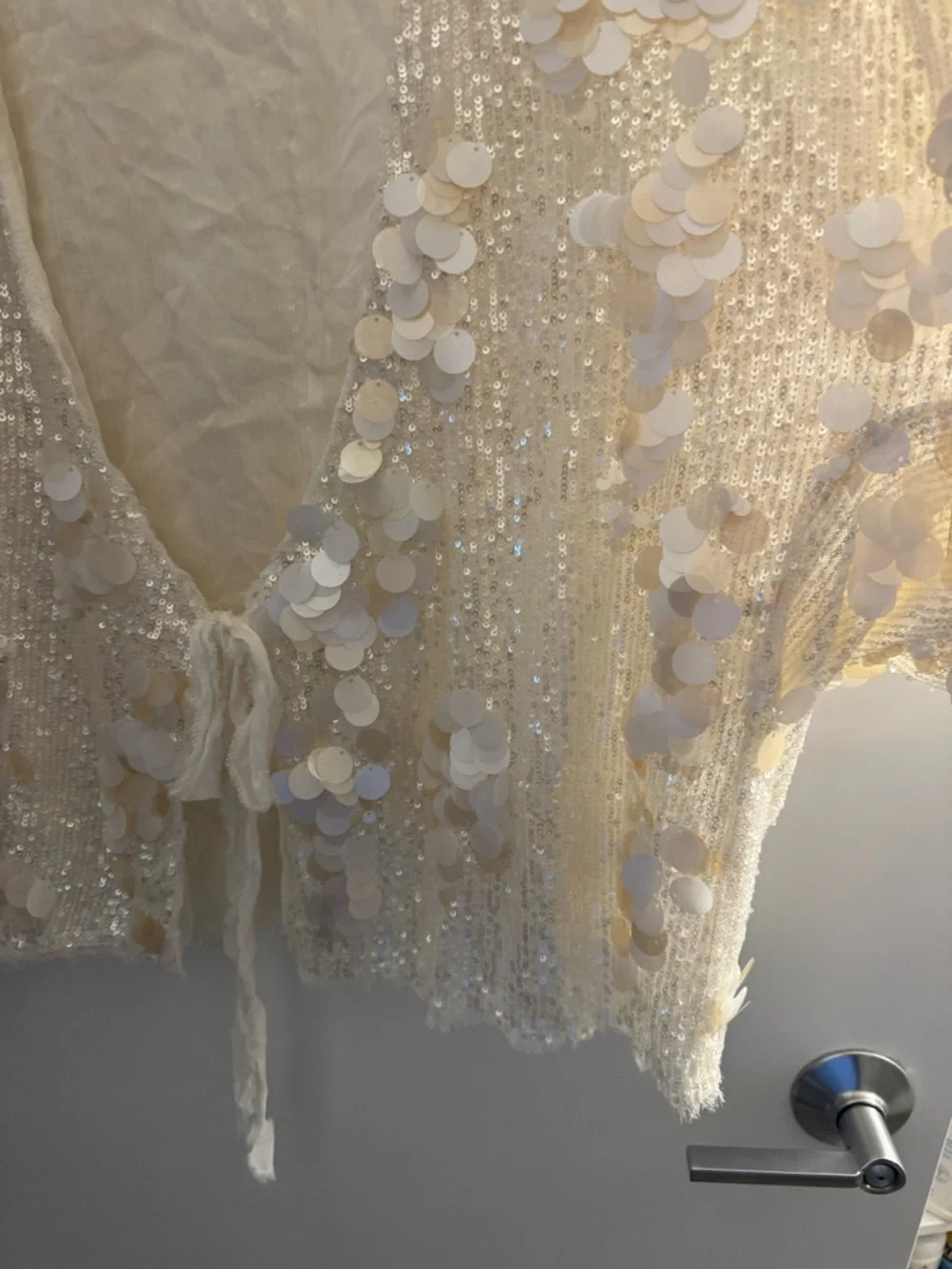 ZARA Cream Sequin & Disc Embellished Tie-Front Cardigan - Picture 4 of 5